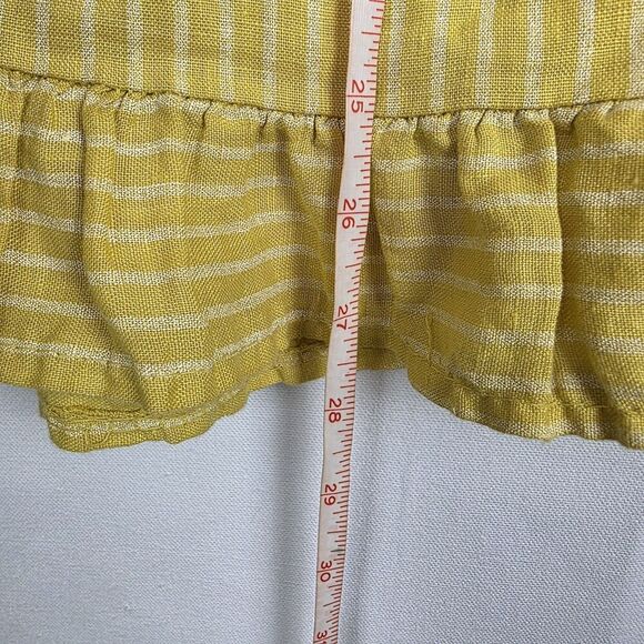 Lungo L'arno 100% Linen Yellow Striped Ruffle Hem 3/4 Sleeve Lagenlook Blouse- S - Picture 6 of 6